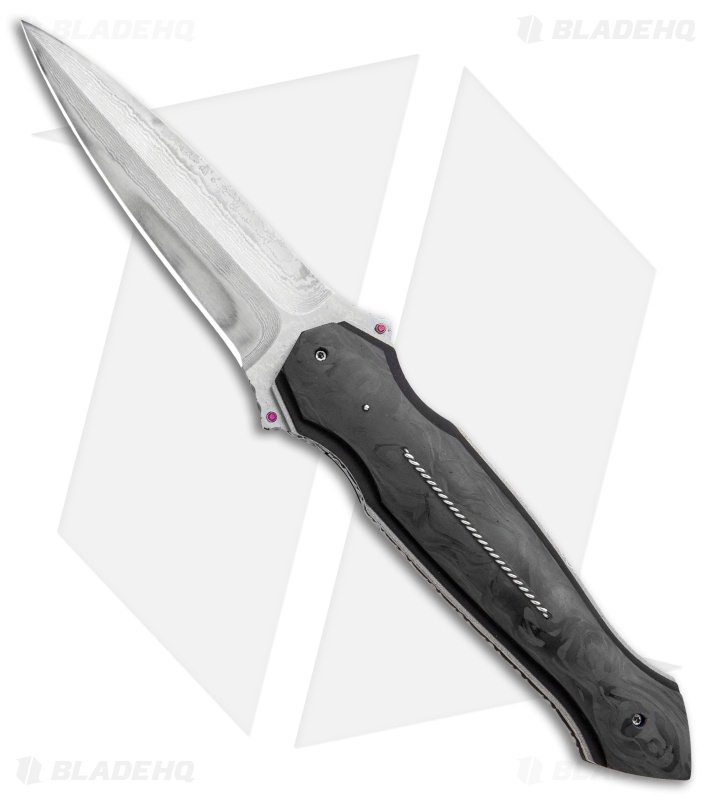 Corrie Schoeman Custom Folding Dagger Knife Marble CF (Damascus)