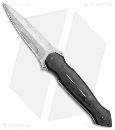 Corrie Schoeman Custom Folding Dagger Knife Marble CF (Damascus)