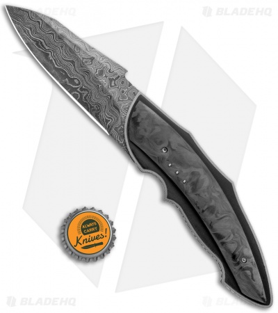 Corrie Schoeman Ilusion Flipper Knife Marble Carbon Fiber/G-10 (3.5" Damascus)