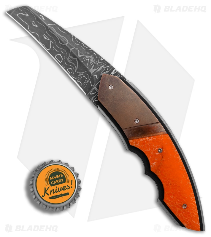 Corrie Schoeman Snout Liner Lock Knife Orange Giraffe Bone (2.5" Damascus)