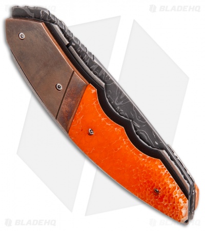 Corrie Schoeman Snout Liner Lock Knife Orange Giraffe Bone (2.5" Damascus)
