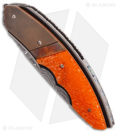 Corrie Schoeman Snout Liner Lock Knife Orange Giraffe Bone (2.5" Damascus)