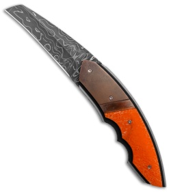 Corrie Schoeman Snout Liner Lock Knife Orange Giraffe Bone (2.5" Damascus)