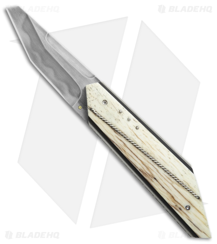 Corrie Schoeman T-Mate Flipper Knife Giraffe Bone (2.5" Hamon)