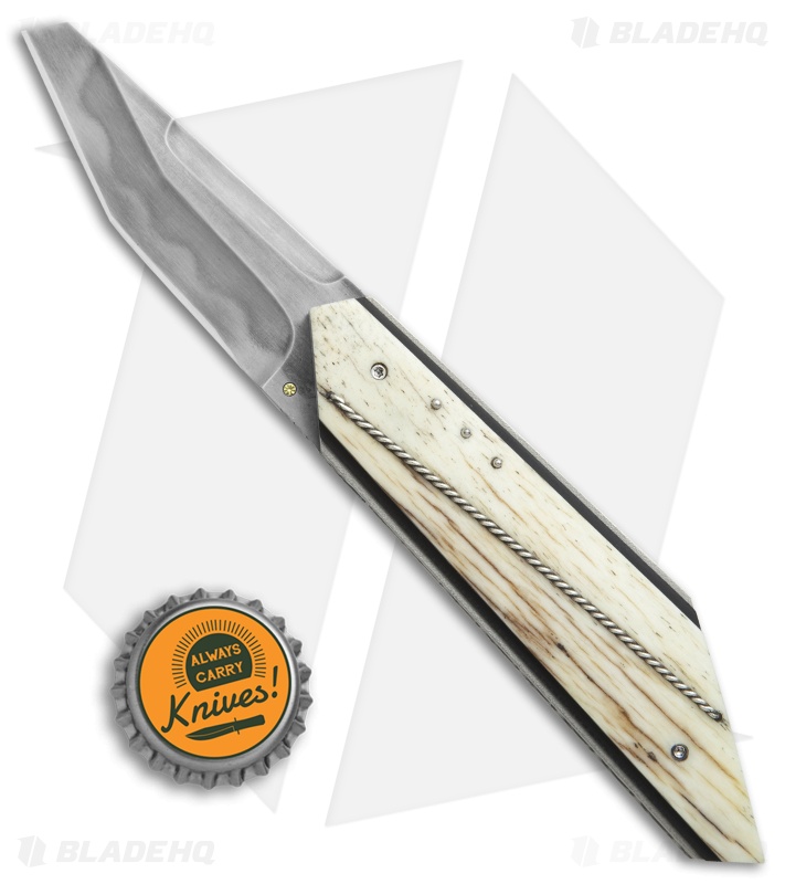 Corrie Schoeman T-Mate Flipper Knife Giraffe Bone (2.5" Hamon)