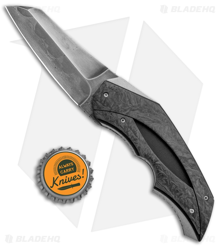 Corrie Schoeman X-Ecute Flipper Knife Marble Carbon Fiber (3" Damascus)