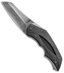 Corrie Schoeman X-Ecute Flipper Knife Marble Carbon Fiber (3" Damascus)