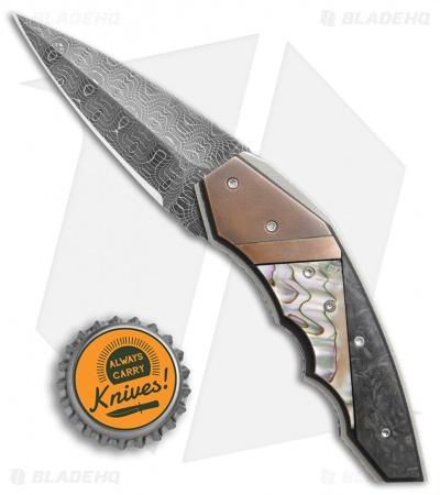 Corrie Schoeman X-Ecute Flipper Knife Abalone/Carbon Fiber (6" Damascus)