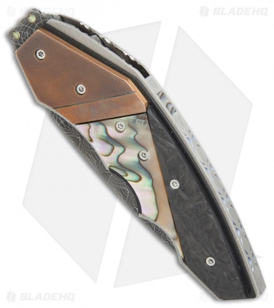 Corrie Schoeman X-Ecute Flipper Knife Abalone/Carbon Fiber (6" Damascus)
