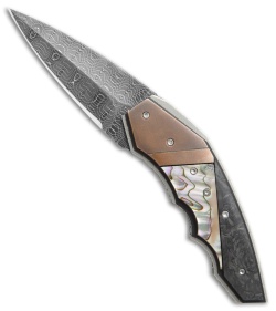 Corrie Schoeman X-Ecute Flipper Knife Abalone/Carbon Fiber (6" Damascus)