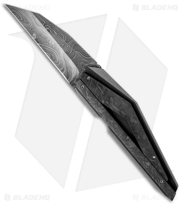 Corrie Schoeman D-Fuse Flipper Knife Marble Carbon Fiber (3.3" Damascus)