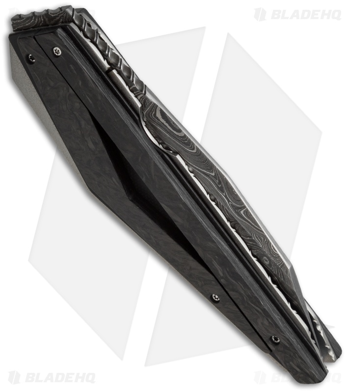 Corrie Schoeman D-Fuse Flipper Knife Marble Carbon Fiber (3.3" Damascus)