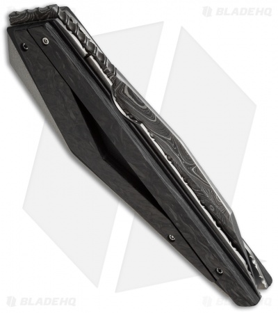 Corrie Schoeman D-Fuse Flipper Knife Marble Carbon Fiber (3.3" Damascus)