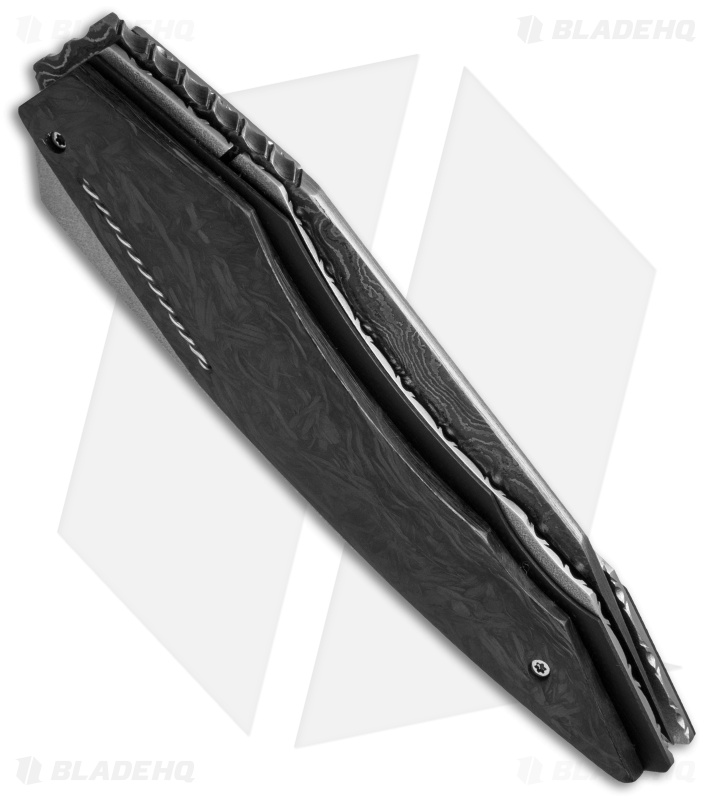 Corrie Schoeman D-TER Flipper Knife Marble Carbon Fiber (3.25" Damascus)