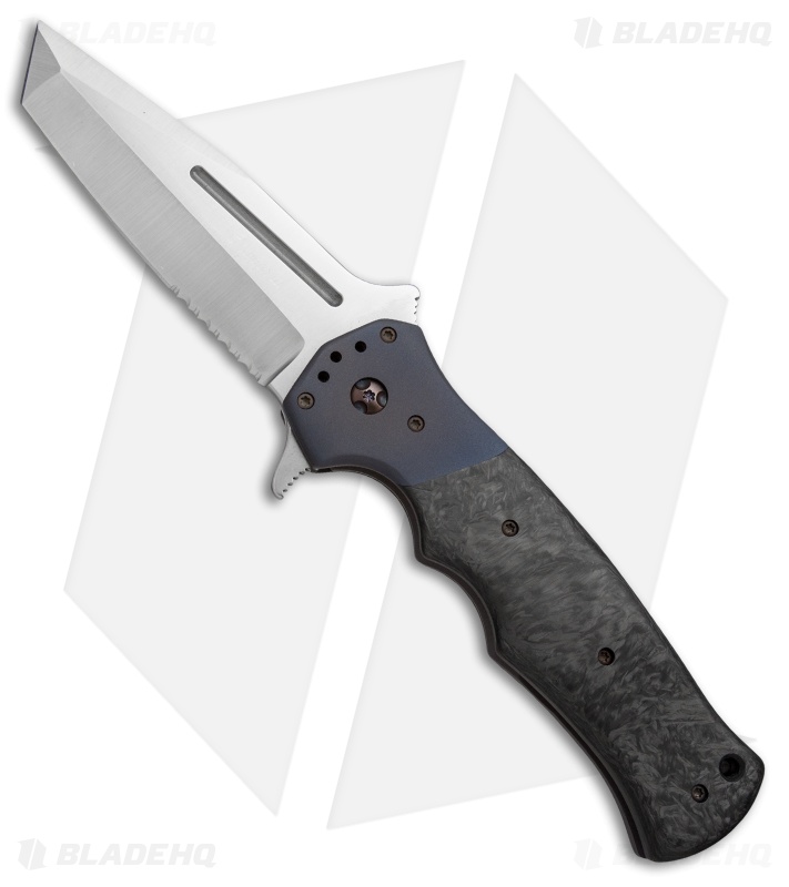 Crawford Custom Tank Flipper Knife Carbon Fiber (3.75" Satin Serr)