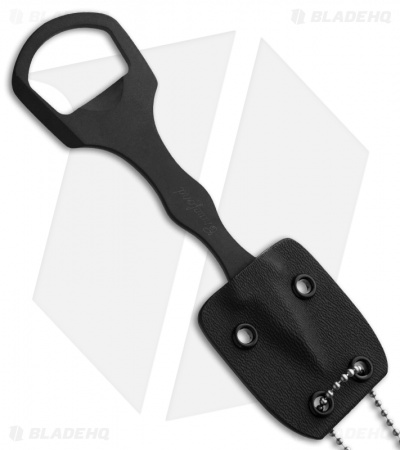Crawford Custom Bottle Opener Neck Knife Black Stainless Steel (1.25" Plain)