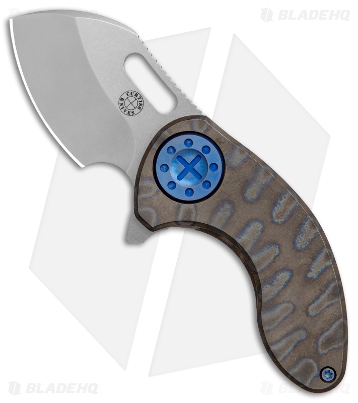 Curtiss Custom Custom Nano Flipper Knife Heat Ano Ti  w/ Blue Hardware (2" SW)