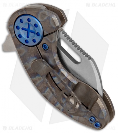 Curtiss Custom Custom Nano Flipper Knife Heat Ano Ti  w/ Blue Hardware (2" SW)
