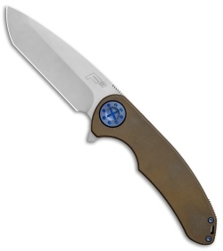 Curtiss Custom F3 Large Frame Lock Knife Bronze Ano Ti w/ Blue HW (3.7" SW)