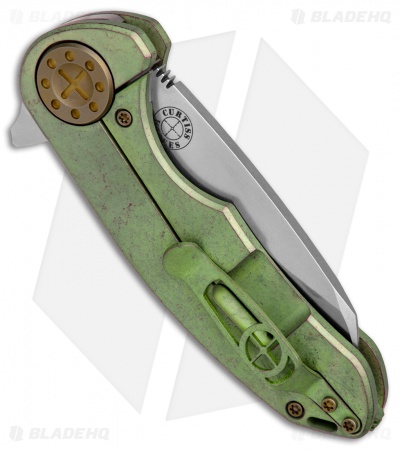 Curtiss Custom F3 Medium Wharncliffe Frame Lock Green Ano Ti Bronze HW (3.1" SW)