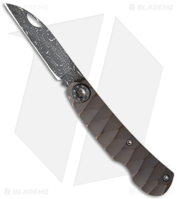 Curtiss Custom Knives Slip Joint Knife Sculpted Titanium (2.75" Damascus)