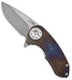 Curtiss Custom F3 Compact Knife Ano Knurled Ti Flipper Folder (2.31" Stonewash)