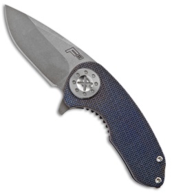 Curtiss Custom F3 Compact Knife Blue Knurled Ti Flipper Folder (2.31" Stonewash)