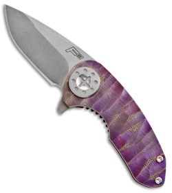 Curtiss Custom Knives F3 Compact Knife Purple Ti Flipper Folder (2.3" Stonewash)