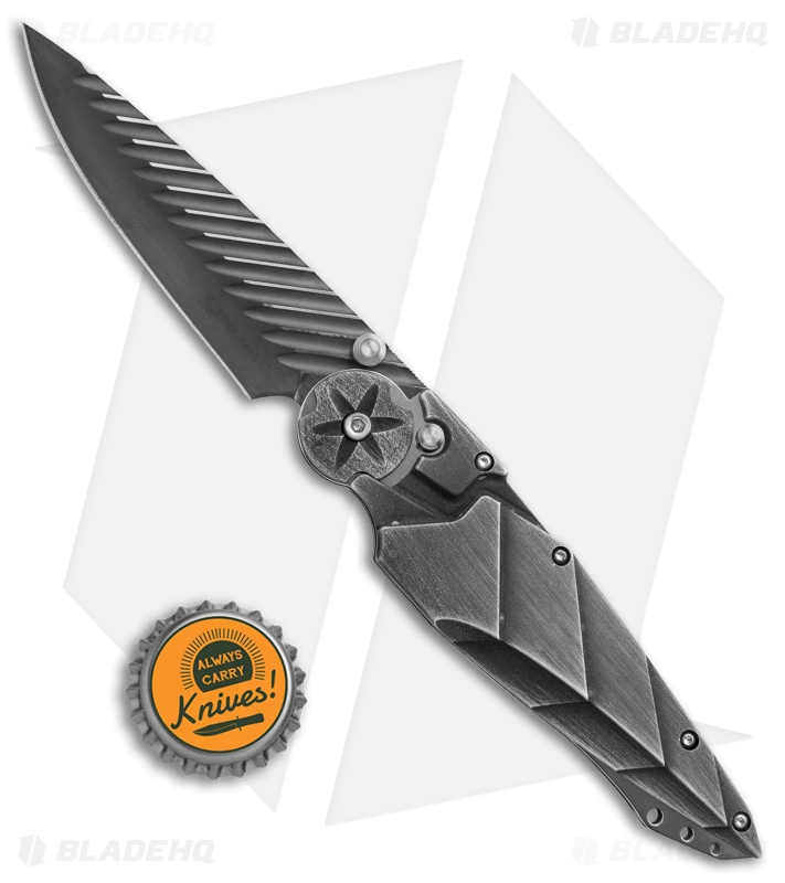 Dew Hara Custom Kabuto Folder Knife Etched Black Duralumin (3.5