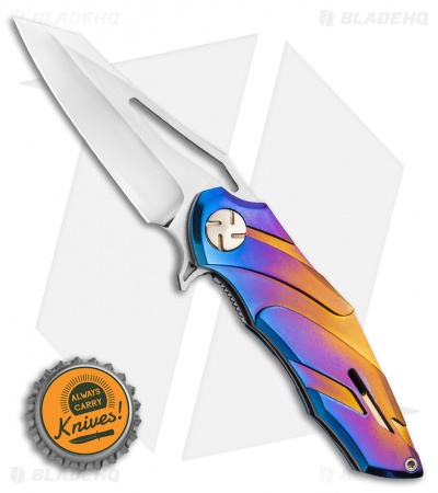Dew Hara Custom Kisaragi Flipper Knife Aurora Titanium (2.5" Mirror) 