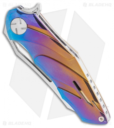 Dew Hara Custom Kisaragi Flipper Knife Aurora Titanium (2.5" Mirror) 