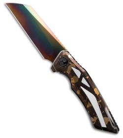 Dew Hara Custom Ray Liner Lock Knife Brass Splash w/ MOP Inlay (3.5&quot; Prism DLC) | 214412