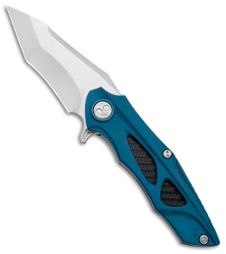 Dew Hara Custom Noah Liner Lock Knife Blue/Carbon Fiber (3.3 Mirror Polish)