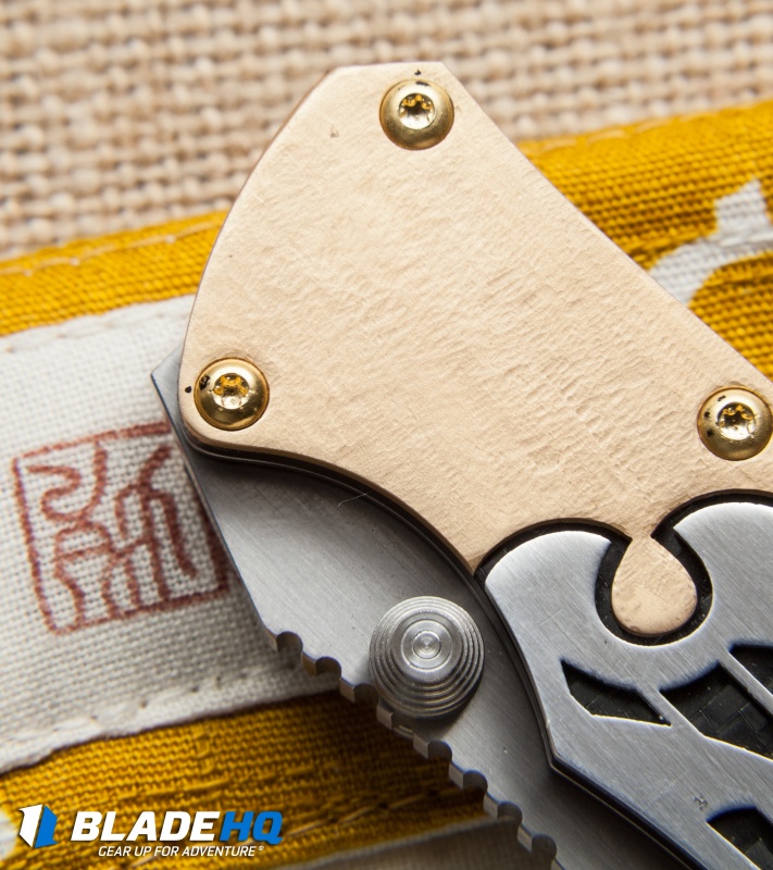Dew Hara Custom Shi Liner Lock Knife Bronzed/CF (3.75" Mirror) Japan