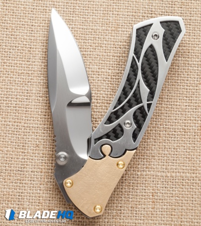 Dew Hara Custom Shi Liner Lock Knife Bronzed/CF (3.75" Mirror) Japan