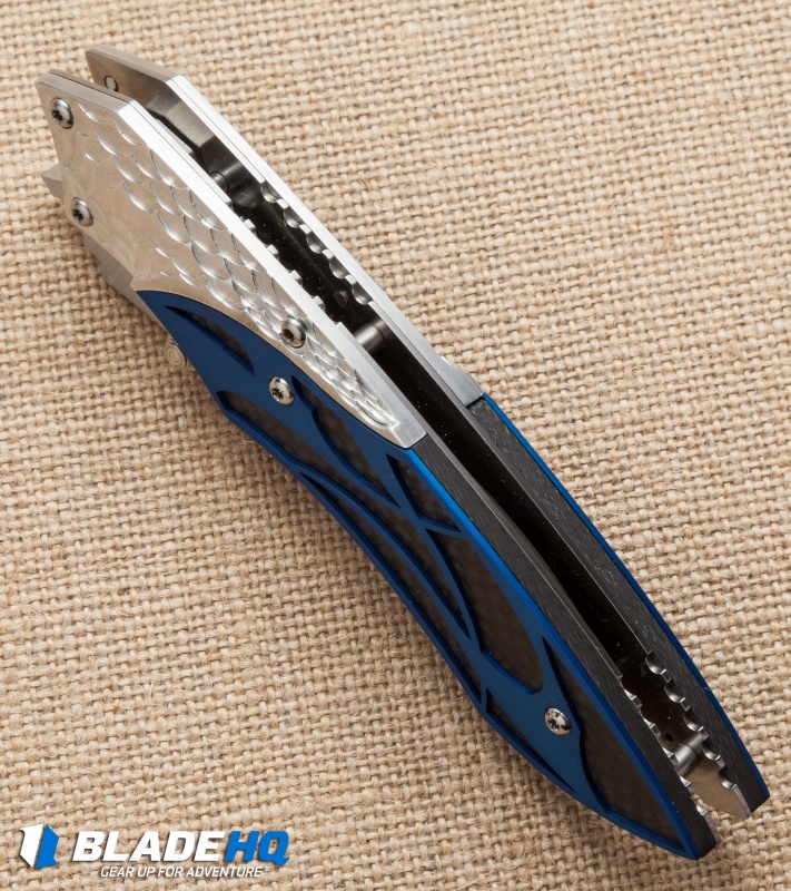 Dew Hara Custom Ichi Liner Lock Knife Blue/Silver (3.5" Mirror) Japan
