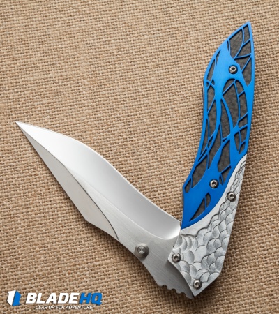Dew Hara Custom Ichi Liner Lock Knife Blue/Silver (3.5" Mirror) Japan