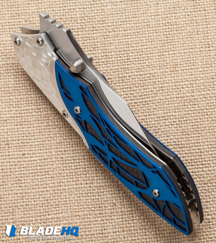 Dew Hara Custom Ichi Liner Lock Knife Blue/Silver (3.5" Mirror) Japan