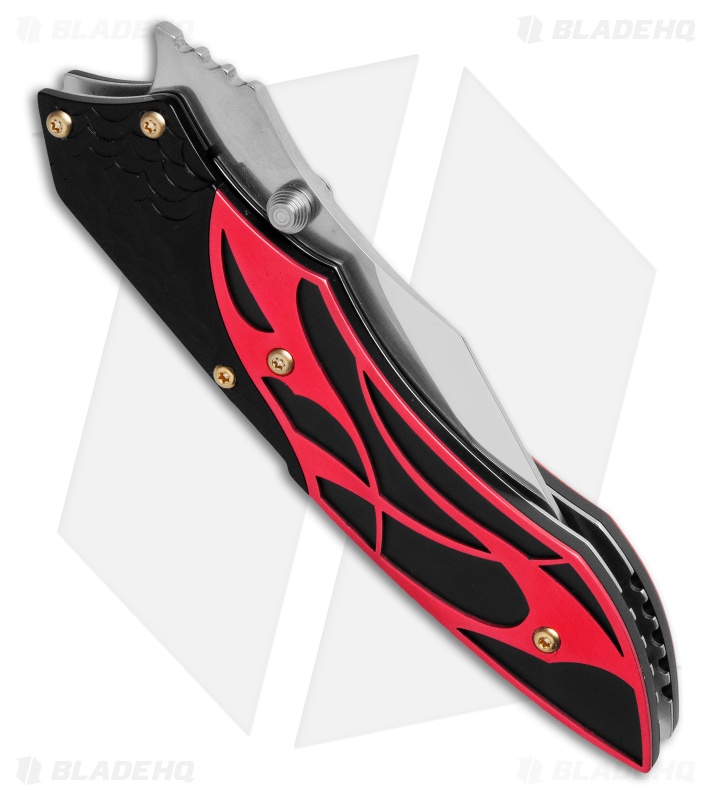 Dew Hara Custom Ichi Liner Lock Knife Black/Red (3.5" Mirror) Japan