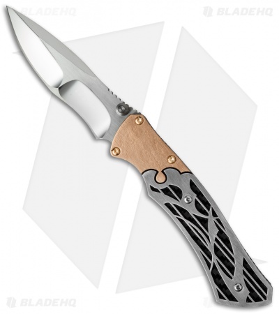 Dew Hara Custom Shi Liner Lock Knife Bronzed/CF (3.75" Mirror) Japan