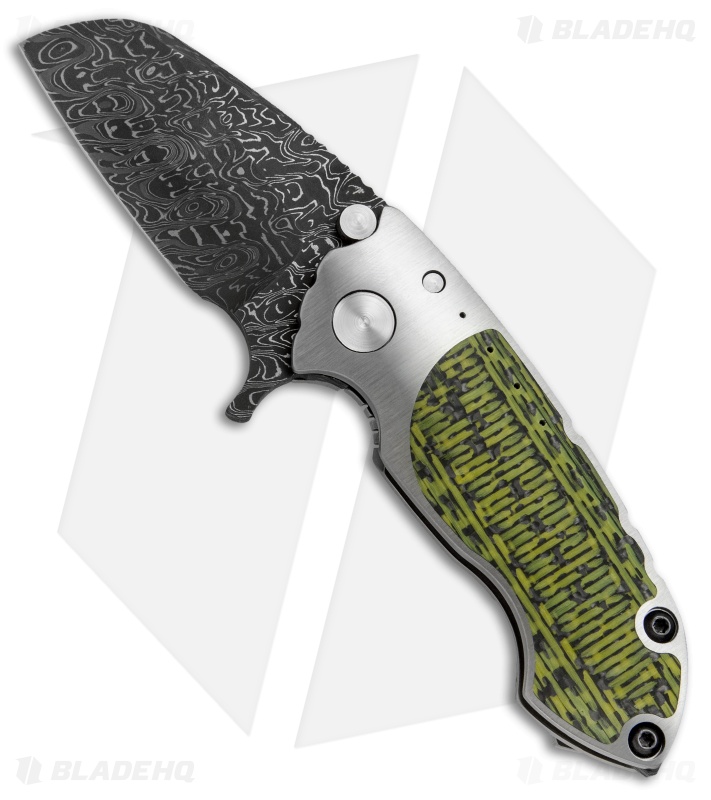 Direware S90 Flipper Knife Full Ti w/ YellowBlack CF (3" Damascus