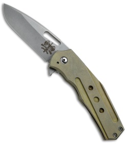 Doc Shiffer Bulletproof V2 Frame Lock Knife Green Ti Grooves (3" Stonewash)