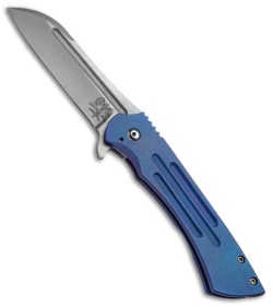 Doc Shiffer Valkyrie Frame Lock Knife Blue/Purple Ti Grooved (3.5" Stonewash)