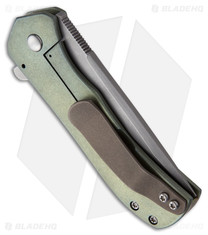 Doc Shiffer Slim Line Recon Tank Knife Green Titanium Flipper (3" Bead Blast)