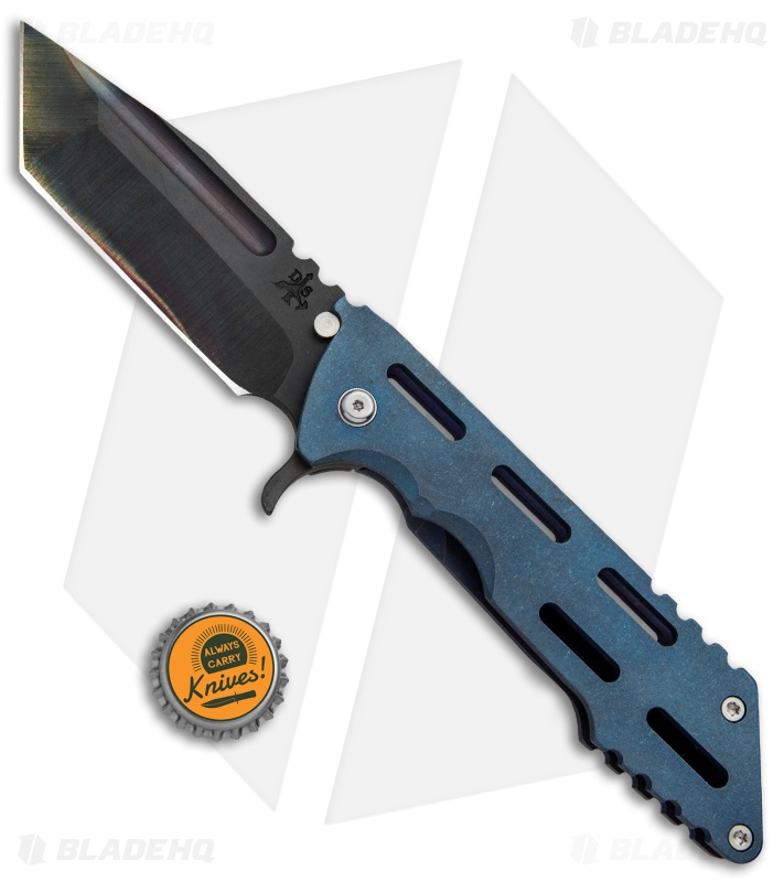 DSK Tactical Kickstand Frame Lock Knife Window Blue Ti (4.5" Tanto) 