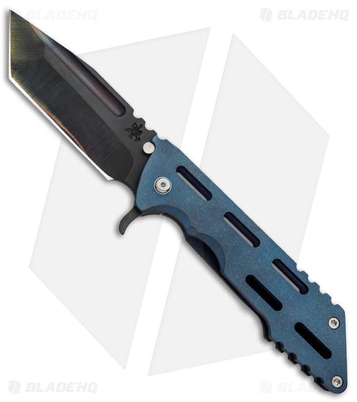 DSK Tactical Kickstand Frame Lock Knife Window Blue Ti (4.5" Tanto) 