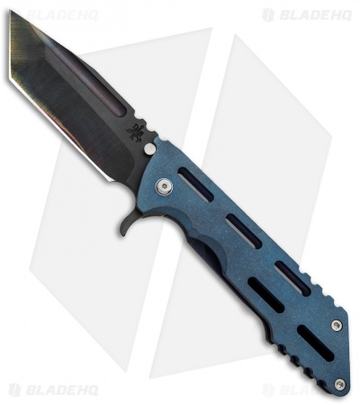 DSK Tactical Kickstand Frame Lock Knife Window Blue Ti (4.5" Tanto) 