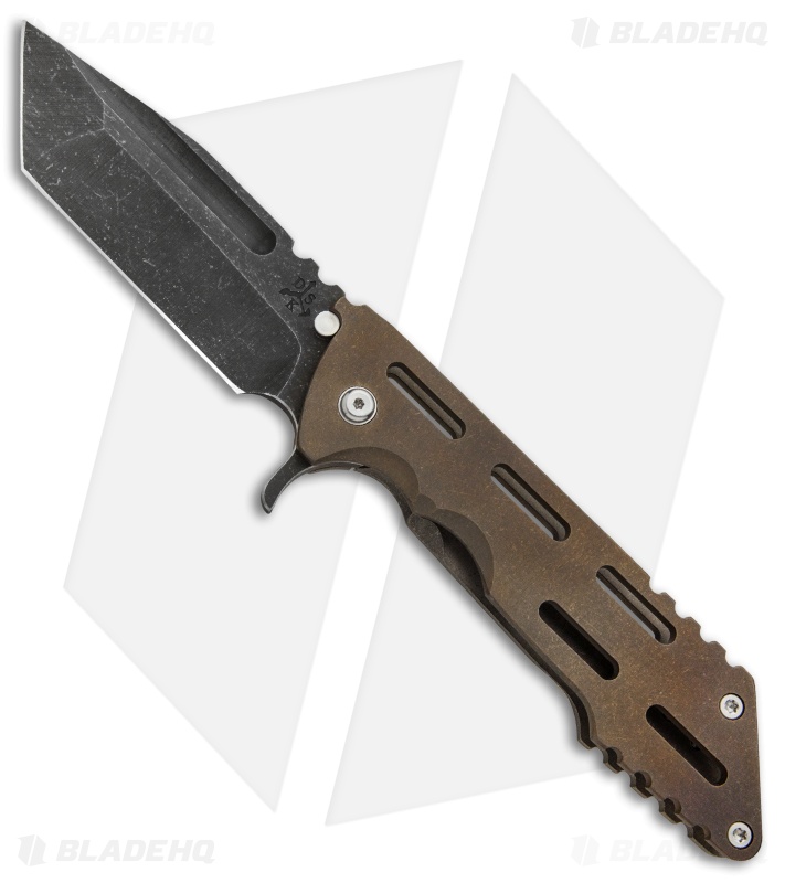 DSK Tactical Kickstand Frame Lock Knife Window Bronze Ti (4.5" Tanto)