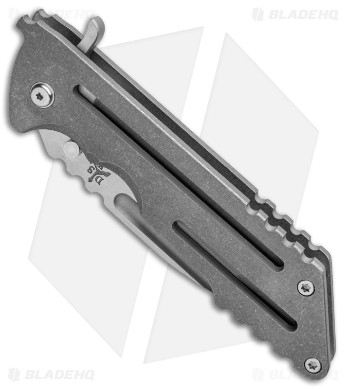 DSK Tactical Kickstand Frame Lock Knife Window Gray Ti (4.5" Tanto) 