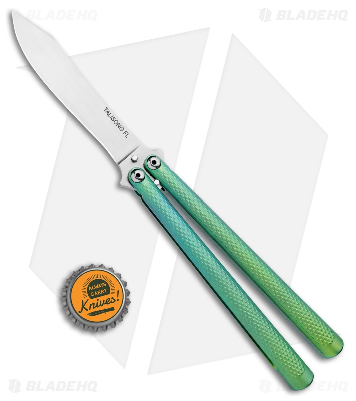 Eldon Talley Custom Talisong Flipper Balisong Knife Green (4.25" Scimitar)